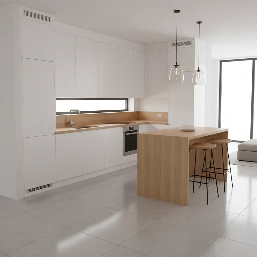 small L shaped kitchen with peninsula seating