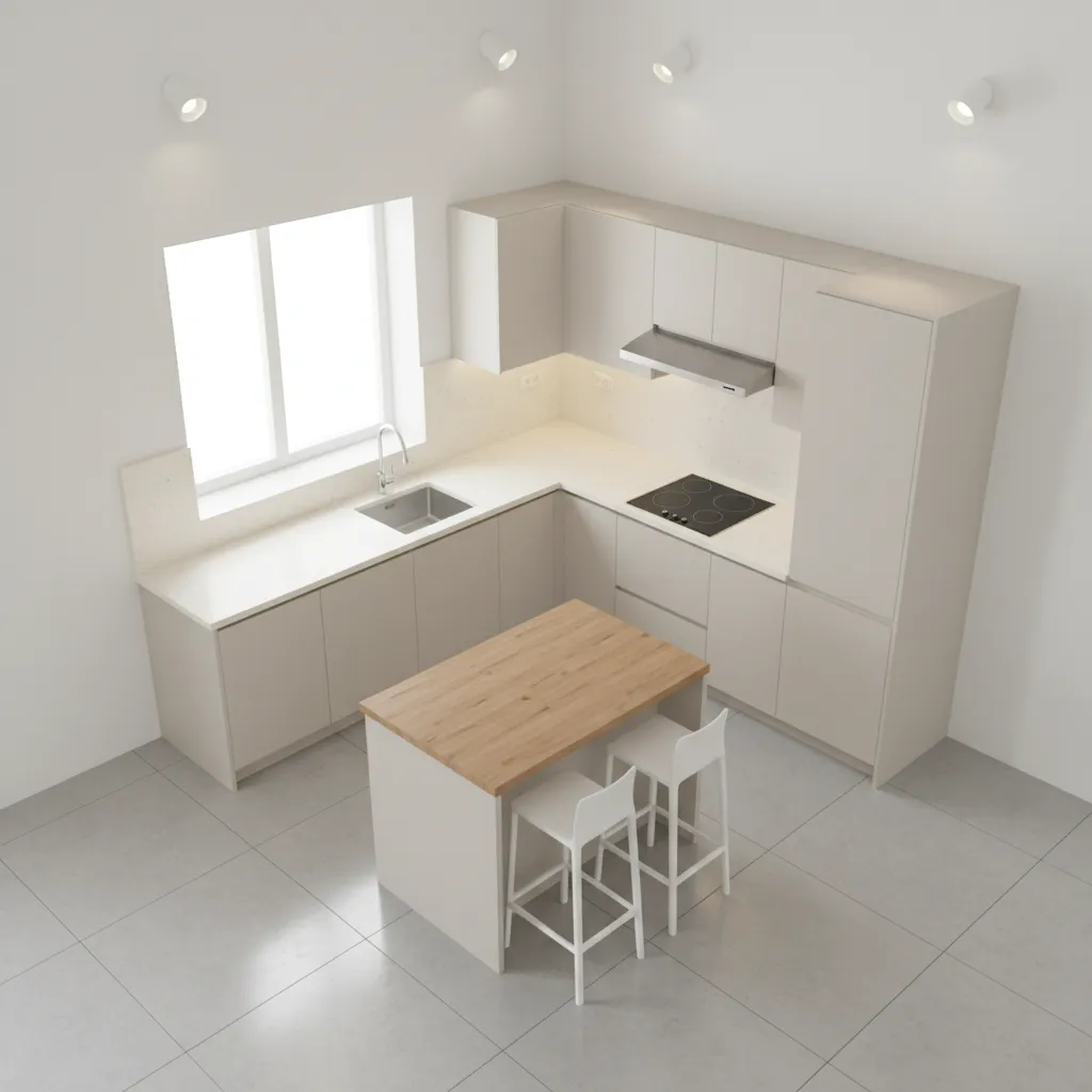 L-shaped small kitchen layout suitable for compact homes