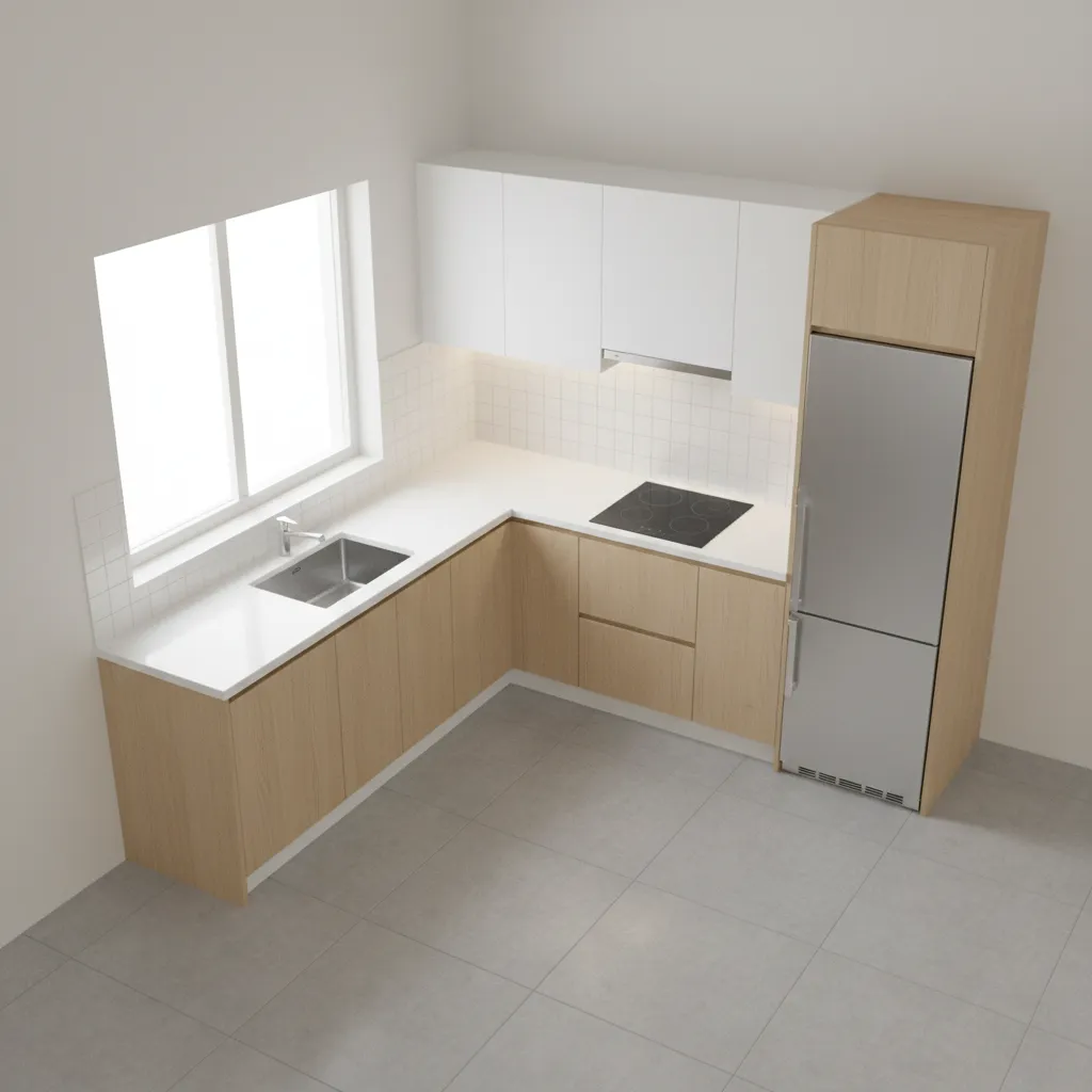 Compact L-shaped kitchen layout for small house