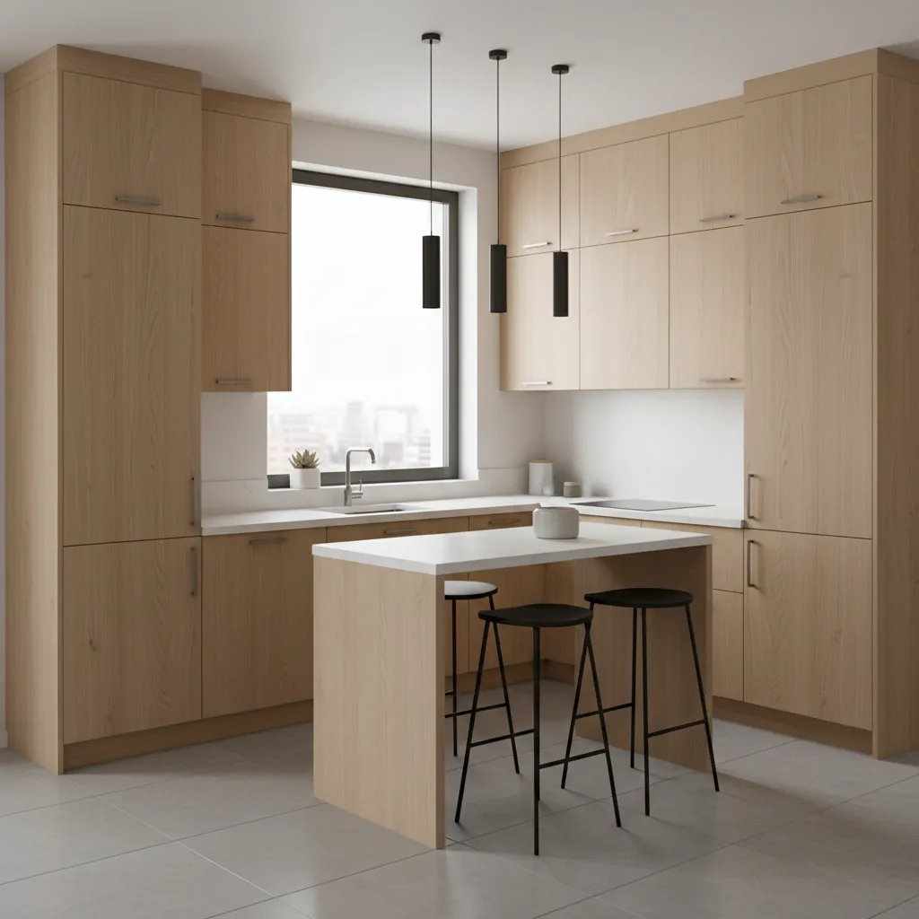 small l shaped kitchen with narrow island solution