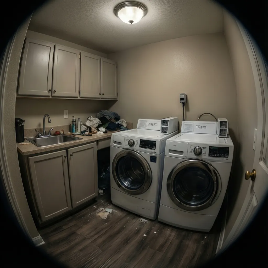 Small laundry room space before conversion with washer dryer