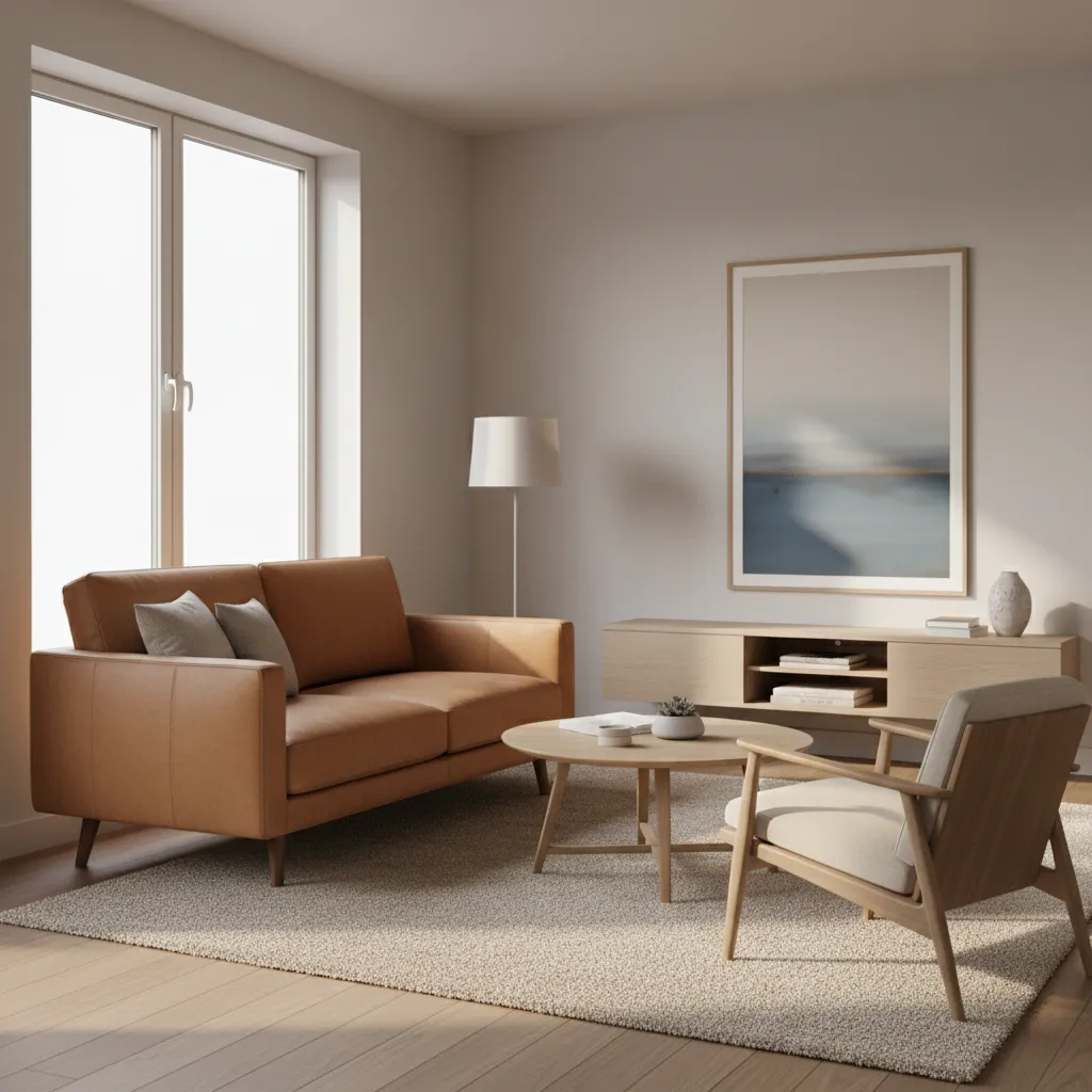 small living room layout with leather loveseat and accent chair