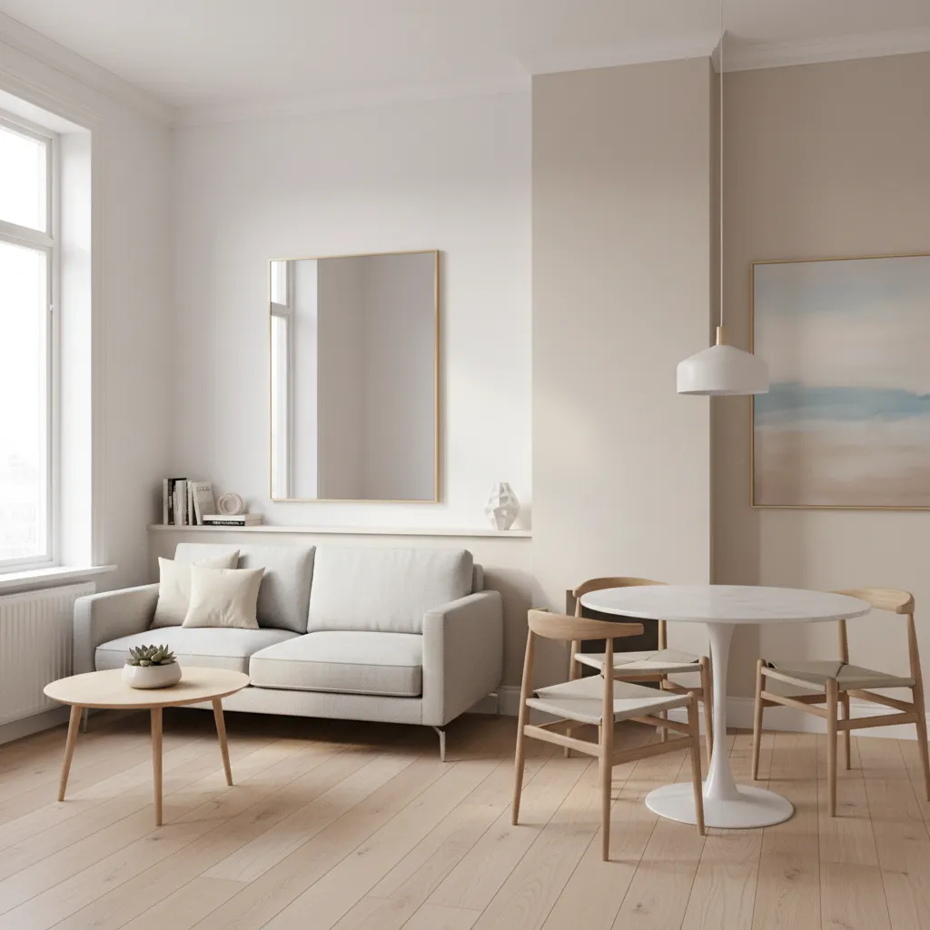 Small living dining combo using light paint colors to expand space