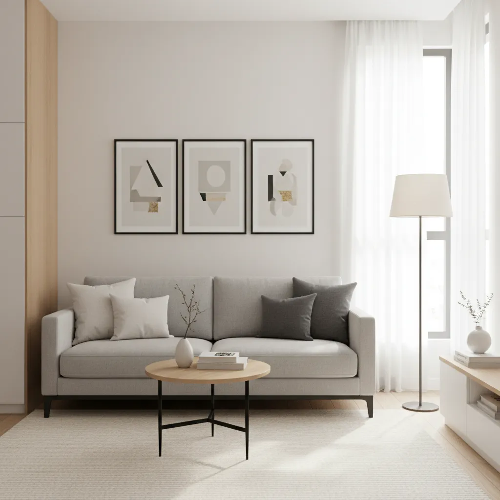 Small 150 sq ft living room with compact sofa and bright neutral decor