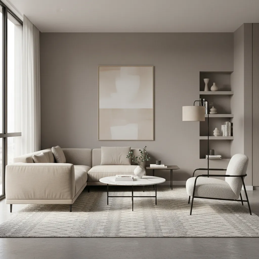 Small apartment living room layout featuring a centered 5x8 rug with sofa and coffee table