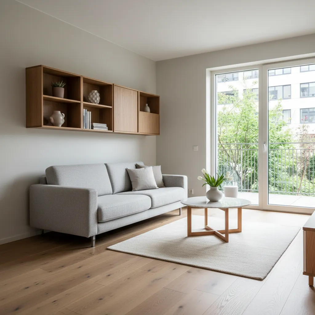 Salón pequeño optimizado con diseño moderno y muebles compactos