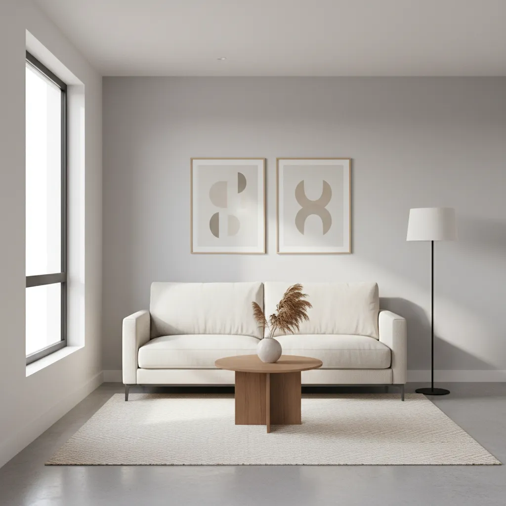 Compact apartment living room with minimalist furniture layout