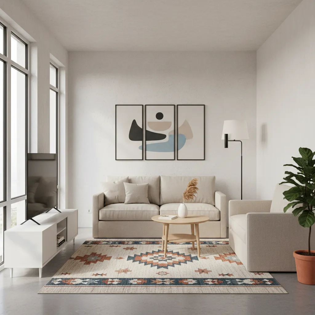 Small living room with limited Aztec pattern decor