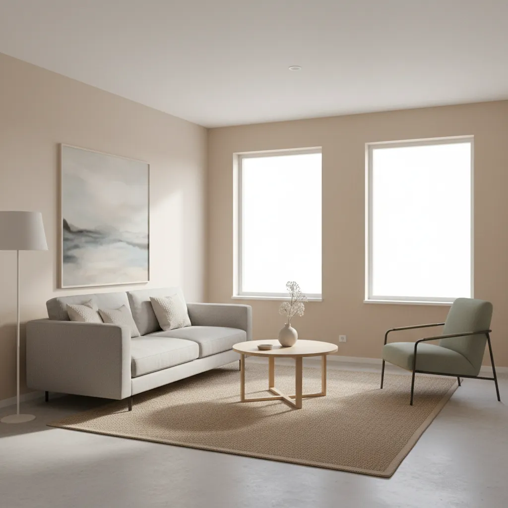 Small living room showing soft wall and ceiling color transition