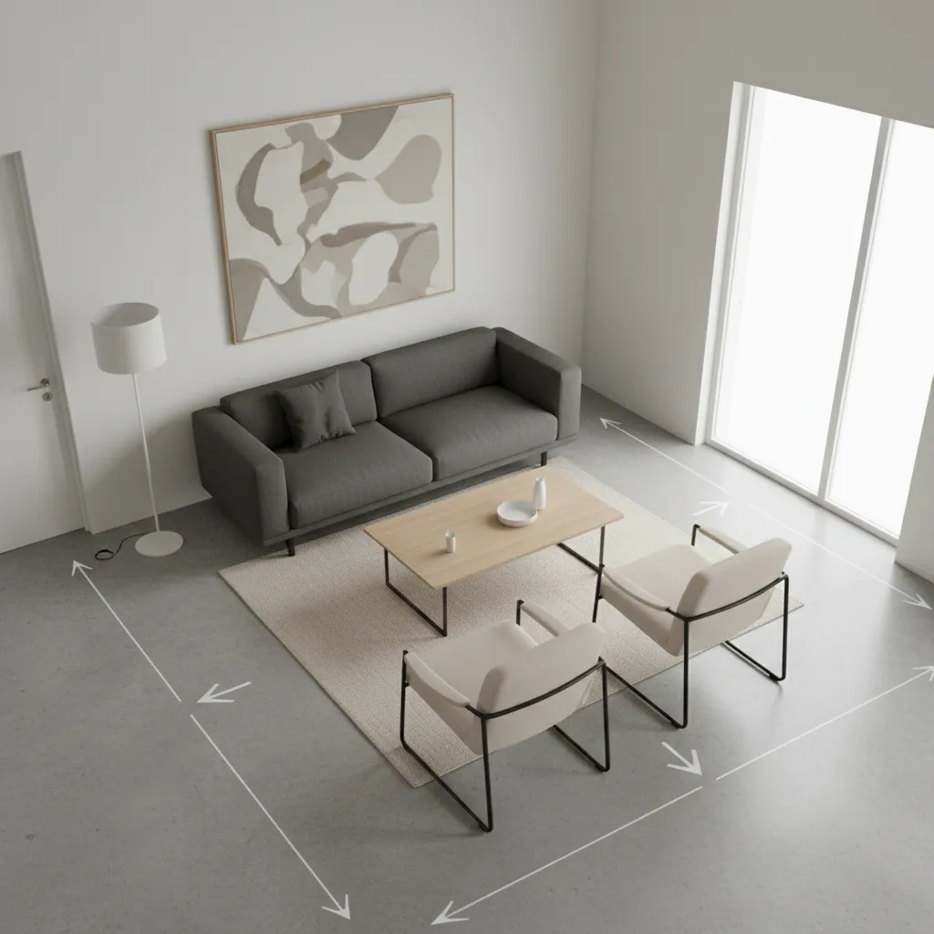 living room layout showing chair footprint and walking space comparison