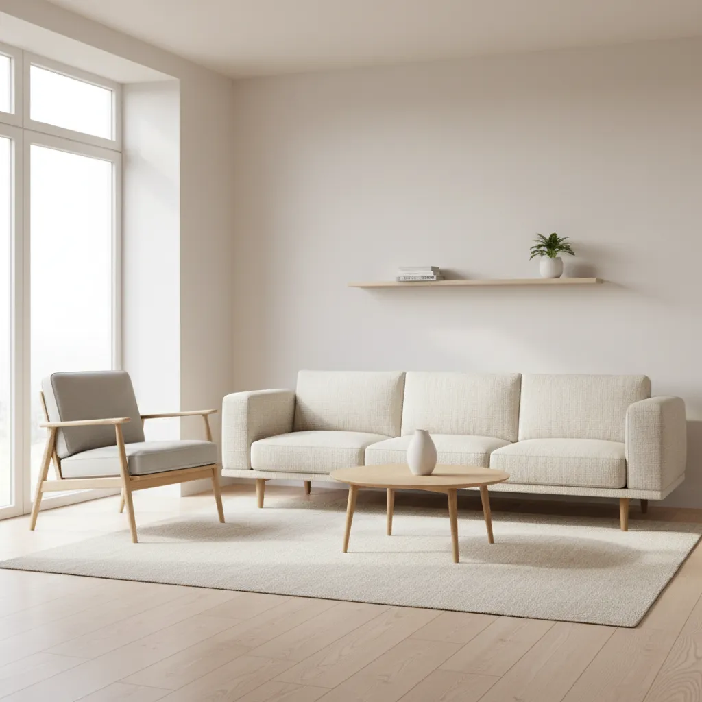 Small living room with compact accent chair beside sofa