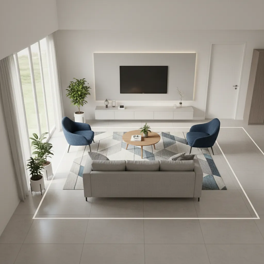living room layout showing clear walking path around sofa and coffee table