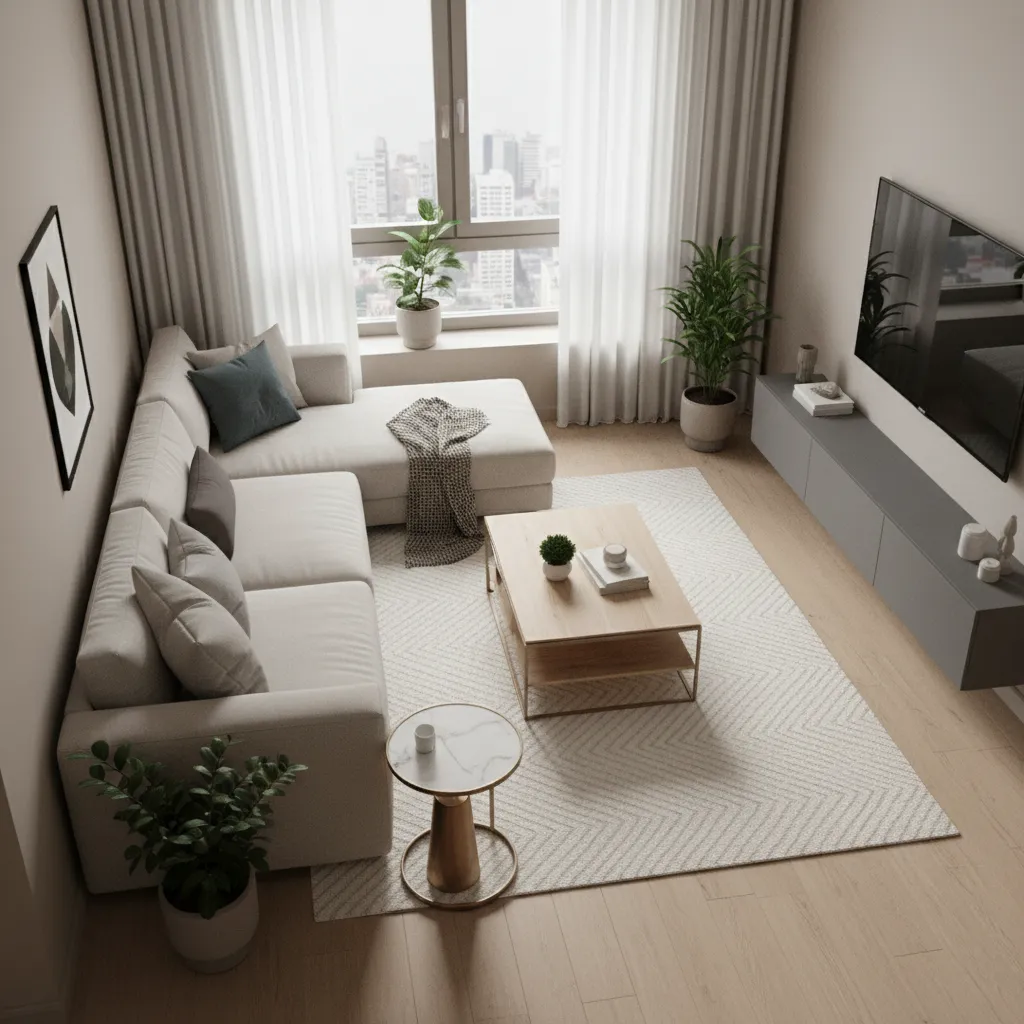 proper coffee table size proportion to sofa in compact living room