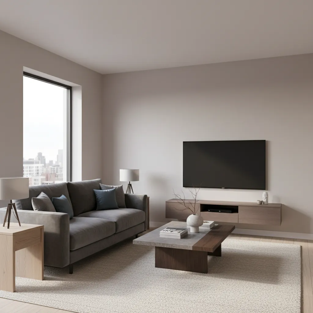 small living room using light walls and dark furniture contrast