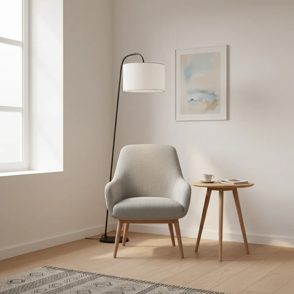 Small living room corner with single accent chair and side table layout