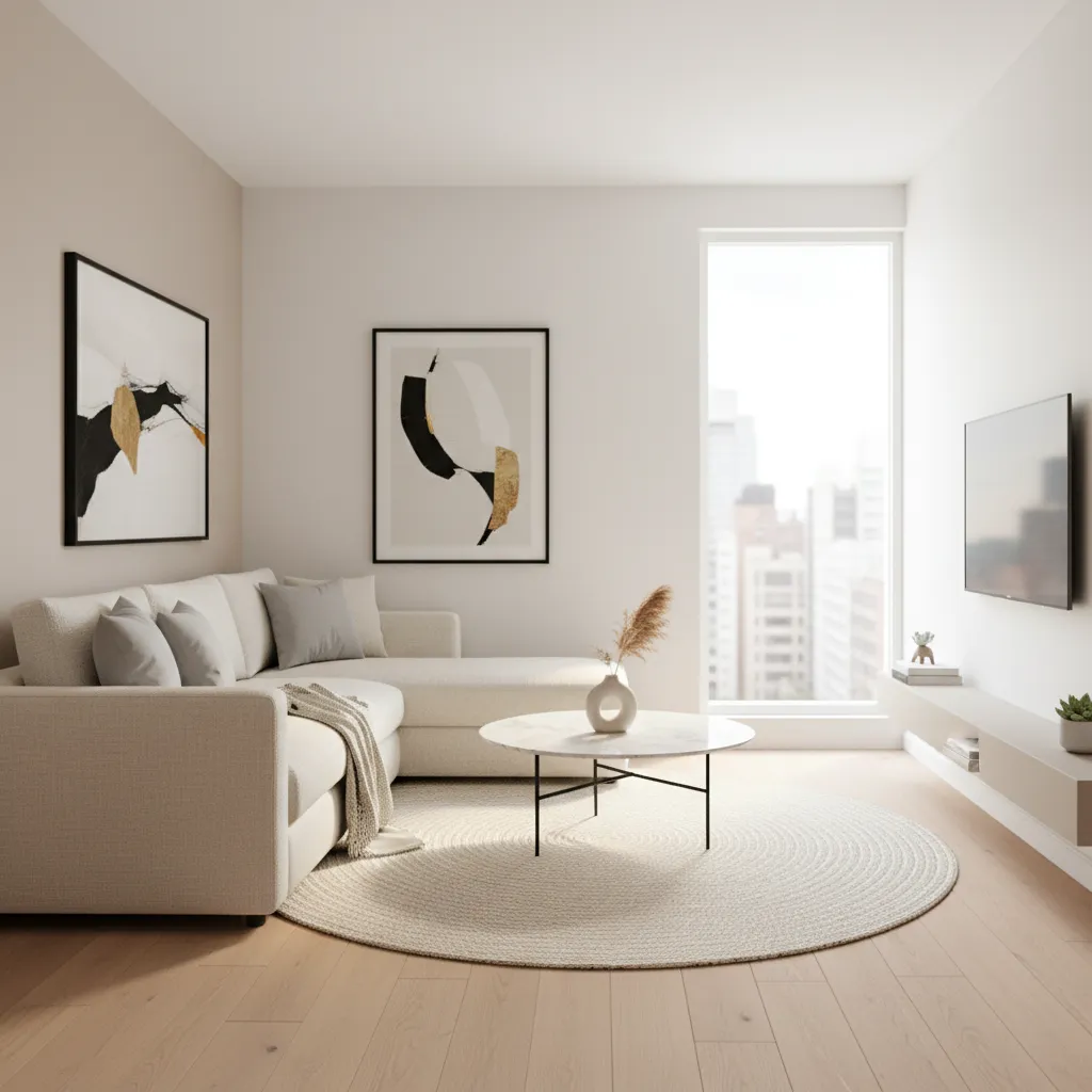 Small living room with corner sofa maximizing seating area