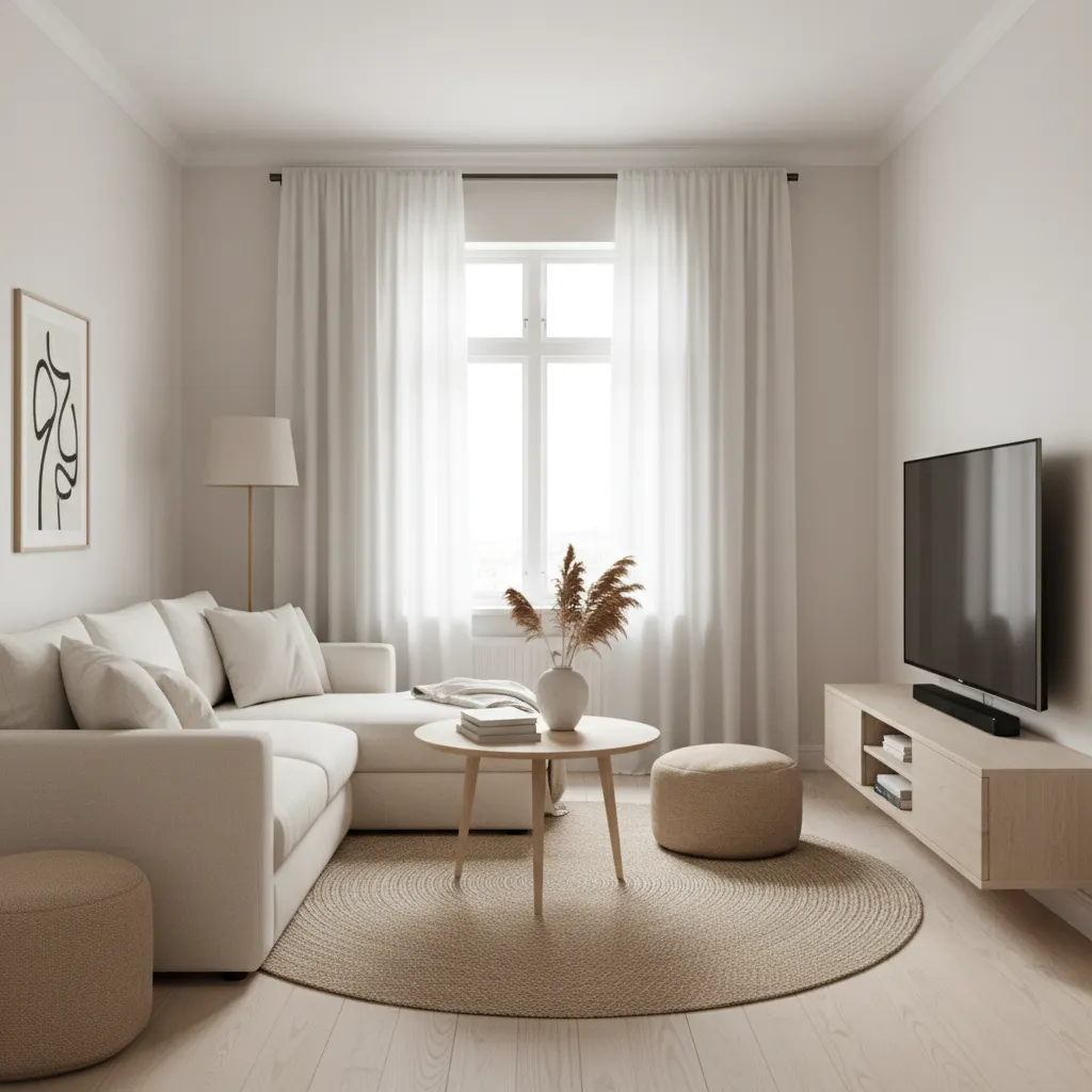 Salón pequeño bien organizado con muebles ligeros