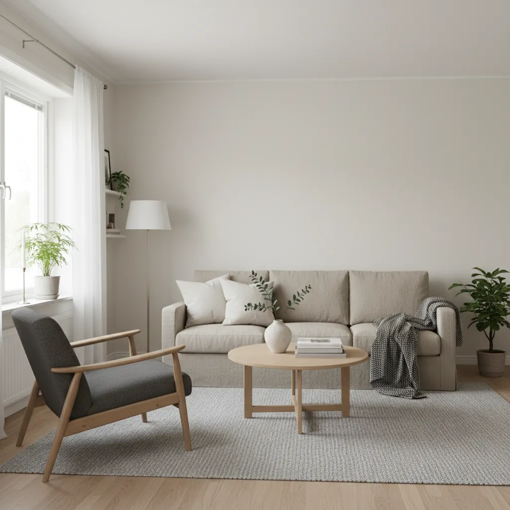 Pequeño salón moderno con distribución funcional y buena iluminación