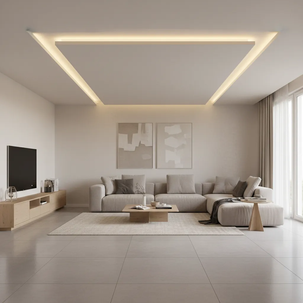 small living room false ceiling layout aligned with furniture zone