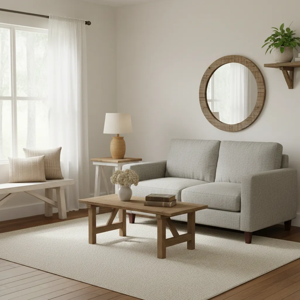 small living room with compact farmhouse table lamp