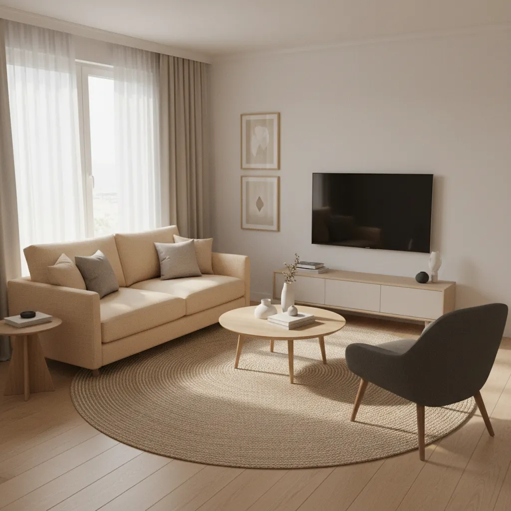 Top perspective showing furniture arrangement in small living room