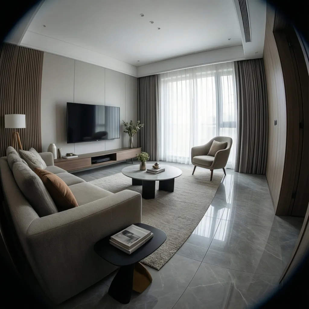 Furniture arrangement in a small living room with clear walking path