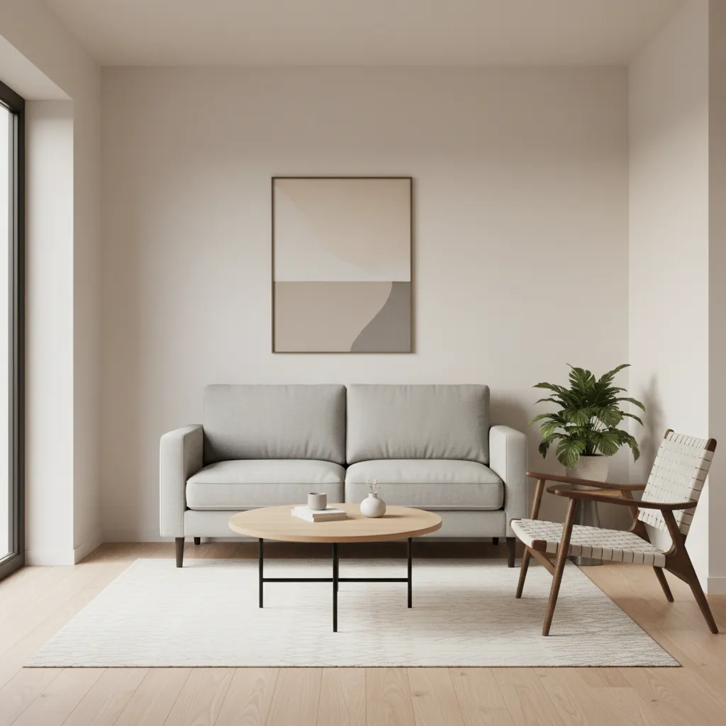 Small living room showing properly scaled sofa chairs and coffee table