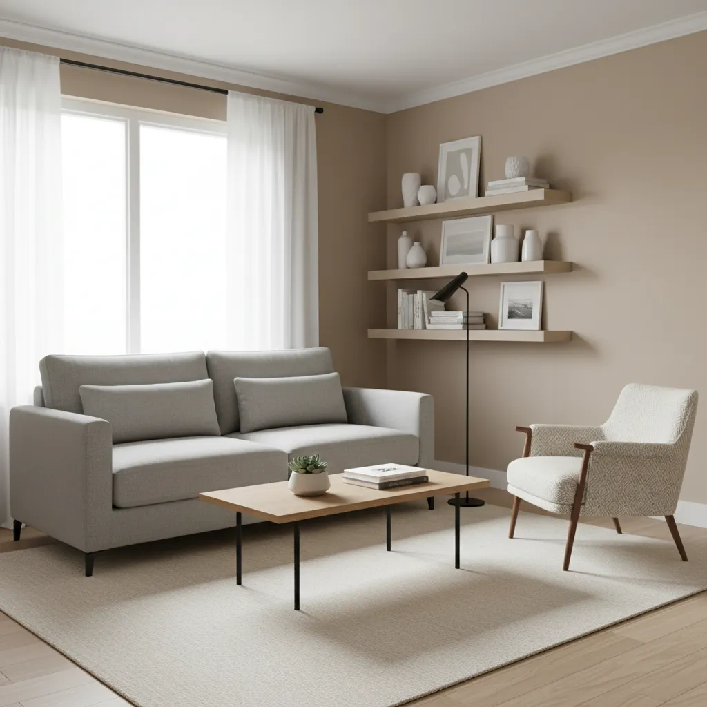 correctly scaled sofa and furniture inside a small living room