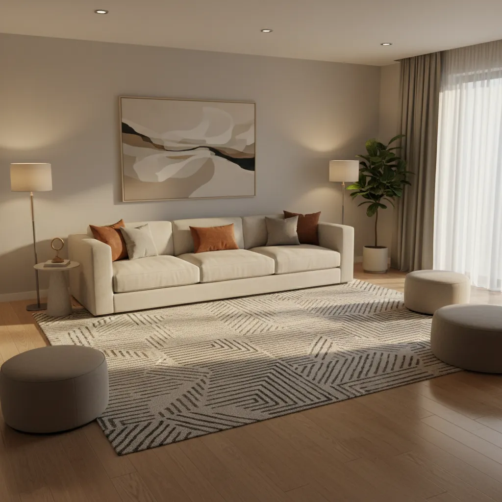 Small living room arranged for a house party with open space for guests