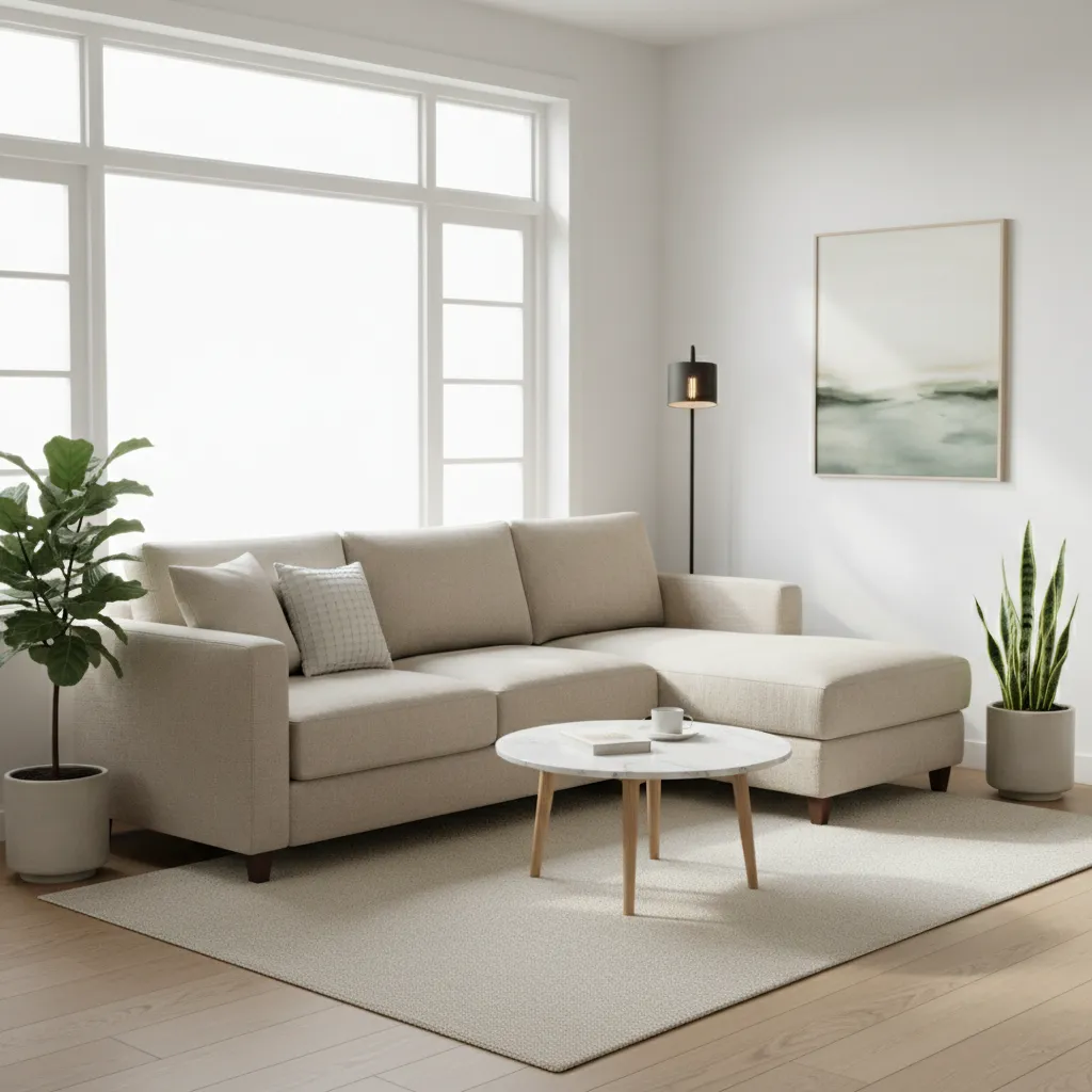 compact l shape sofa placed in corner of small modern living room