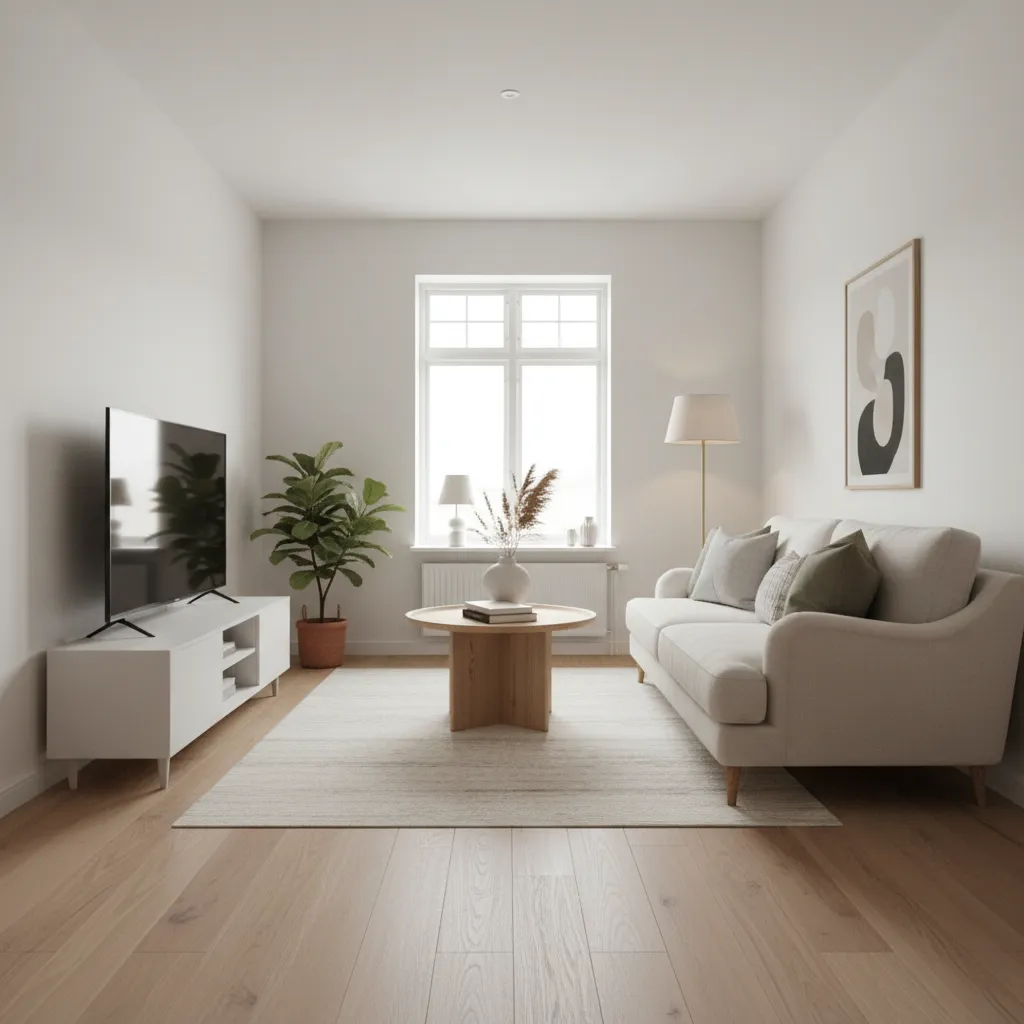 Salón pequeño con muebles ligeros y buena entrada de luz natural