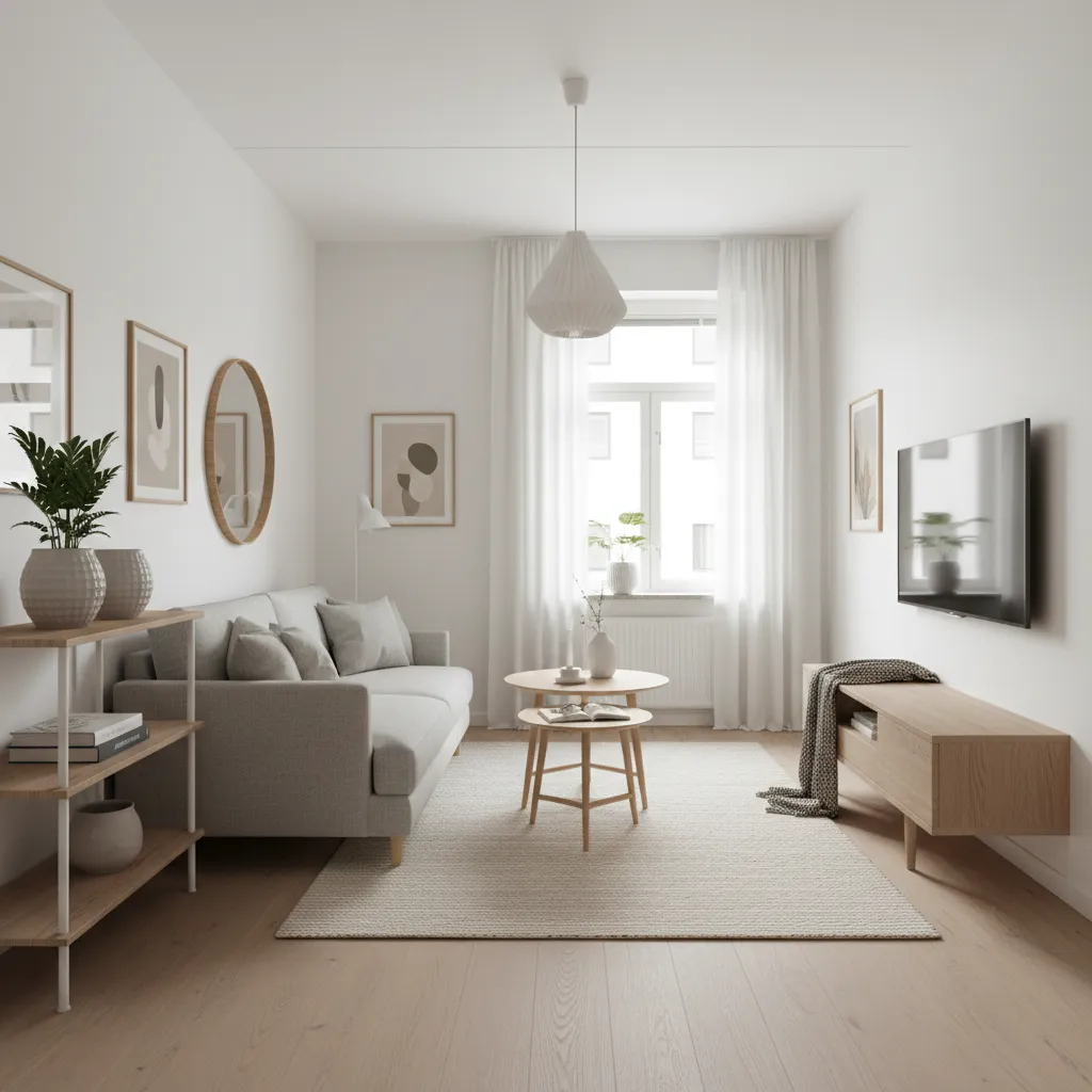 Salón pequeño optimizado con muebles ligeros y buena distribución