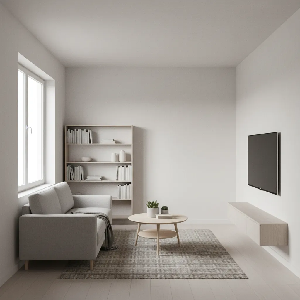Small living room optimized with a 3D layout planner showing efficient furniture spacing