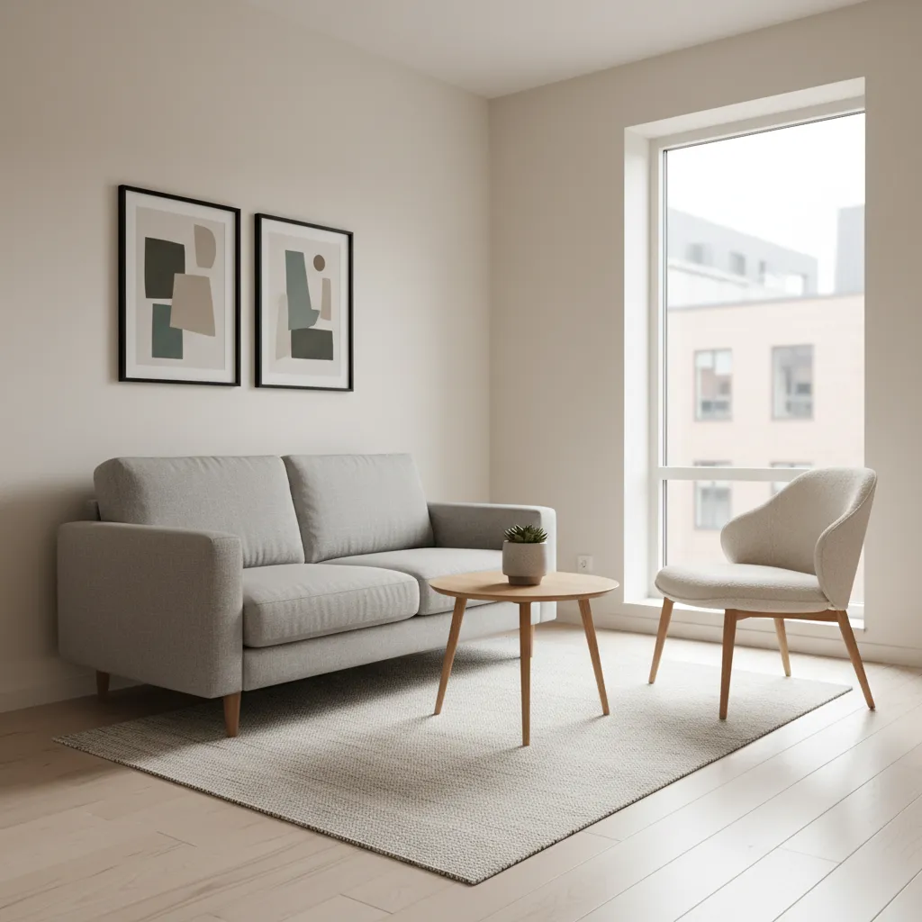 Small living room layout with compact sofa and armchair