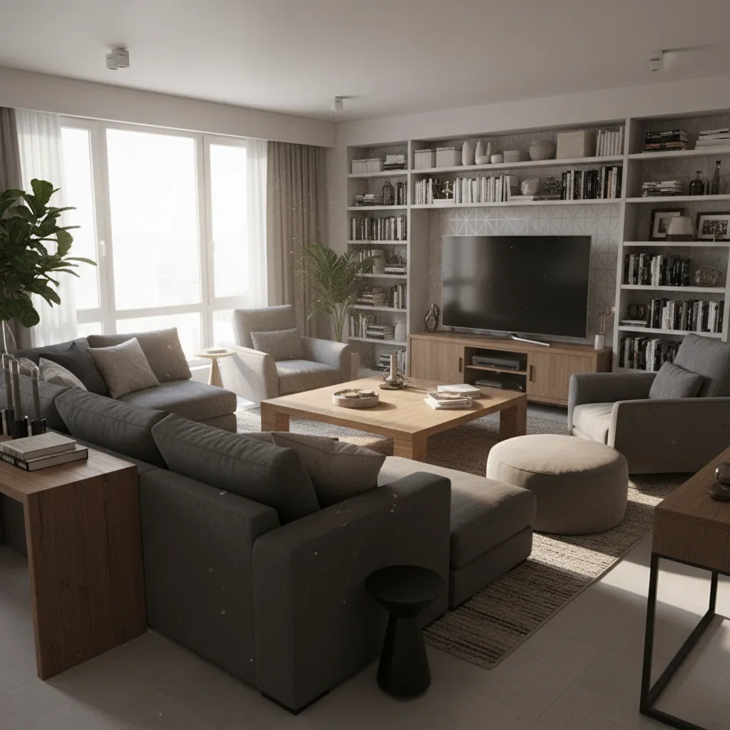 Small living room overcrowded with oversized furniture showing layout mistake