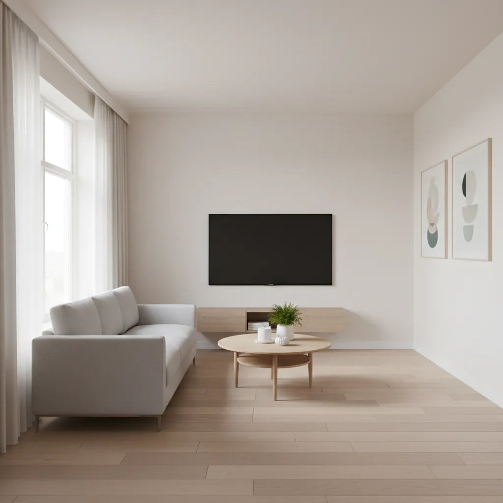 Small living room with optimized furniture layout and open walking space