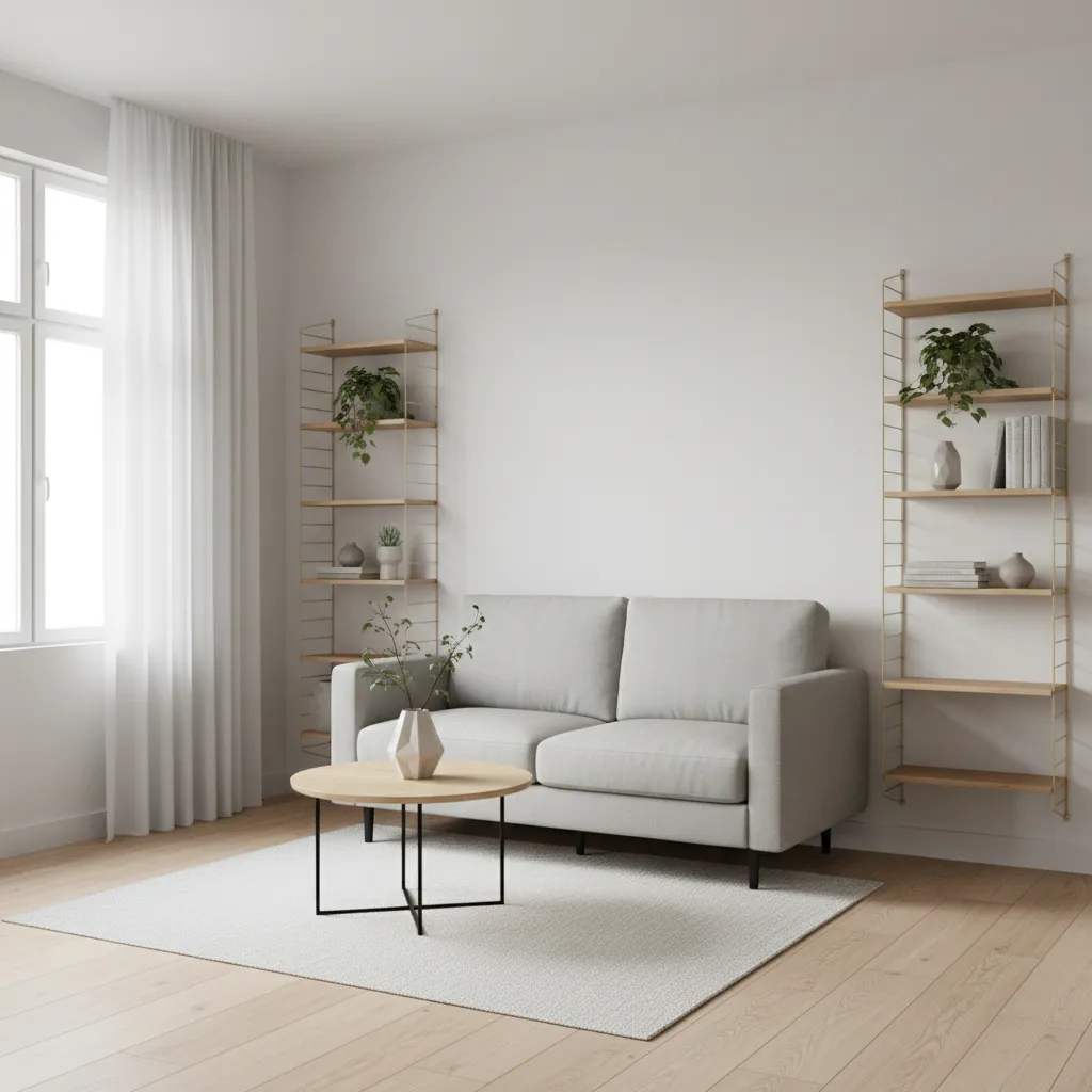 Optimized small living room layout with smart furniture placement