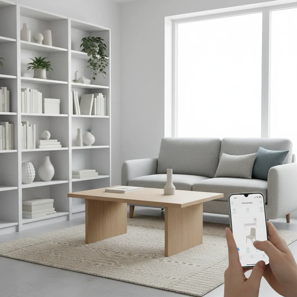 small living room furniture layout planning using a mobile app on iPhone