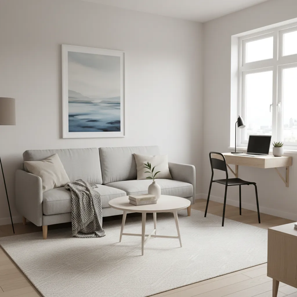 Compact living room showing optimized furniture zoning and walking paths
