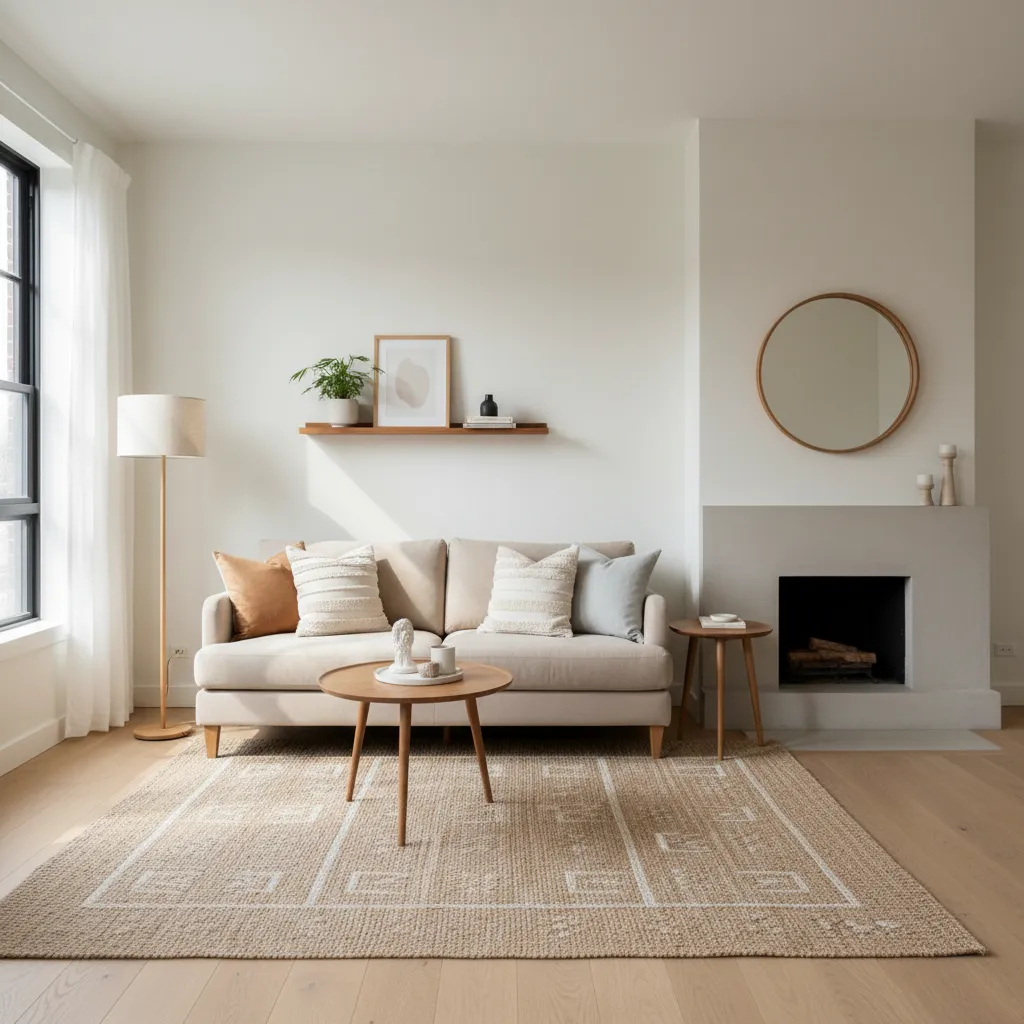 Light color palette small living room with textured decor