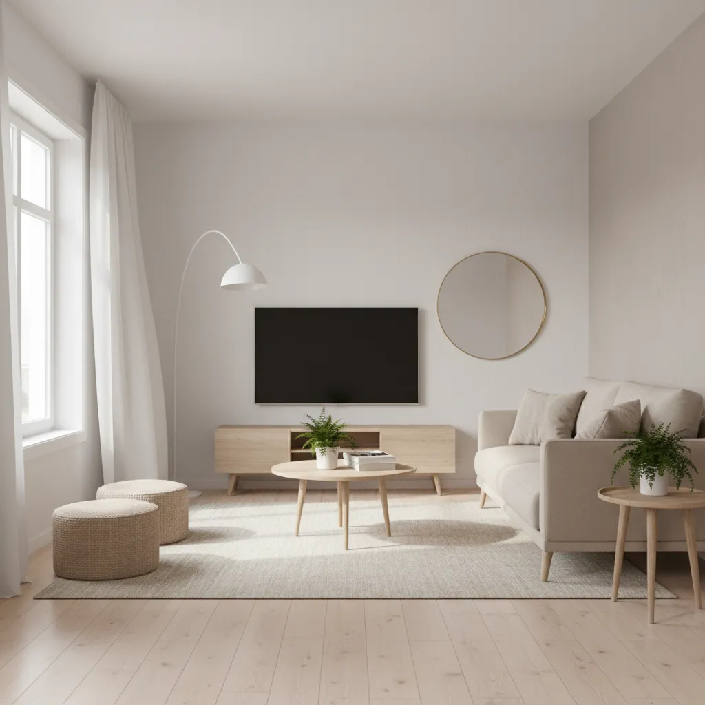 Light colored sofa making a small living room appear larger