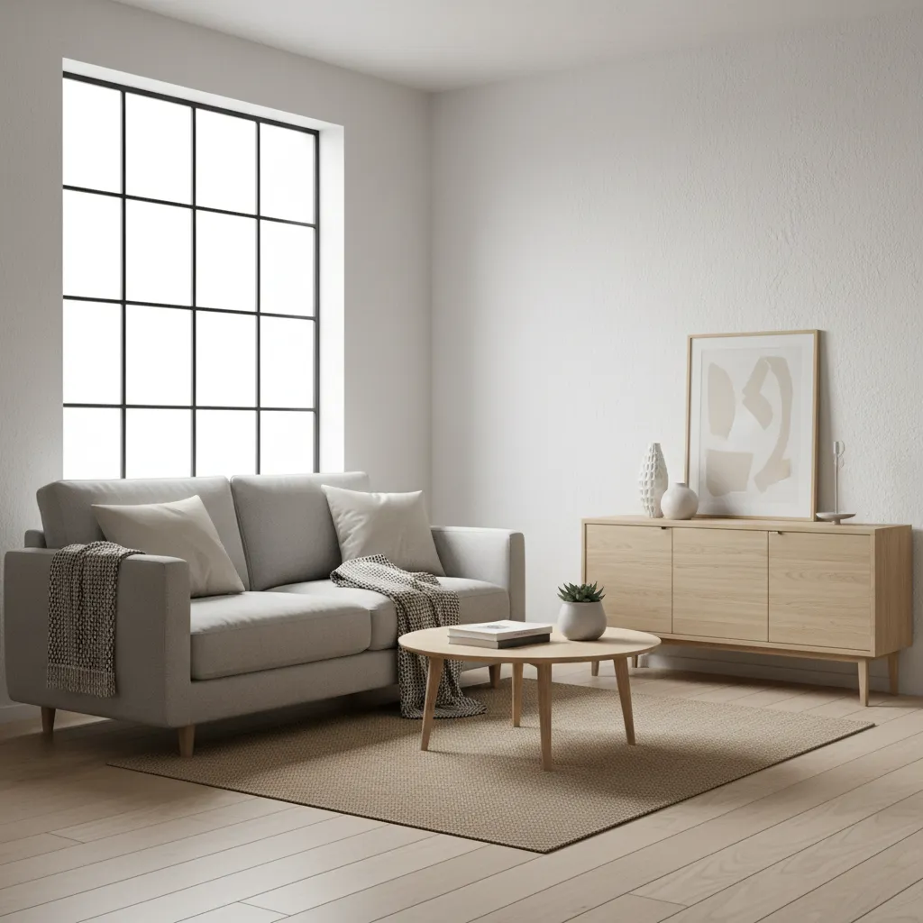 Small living room with narrow sideboard along wall