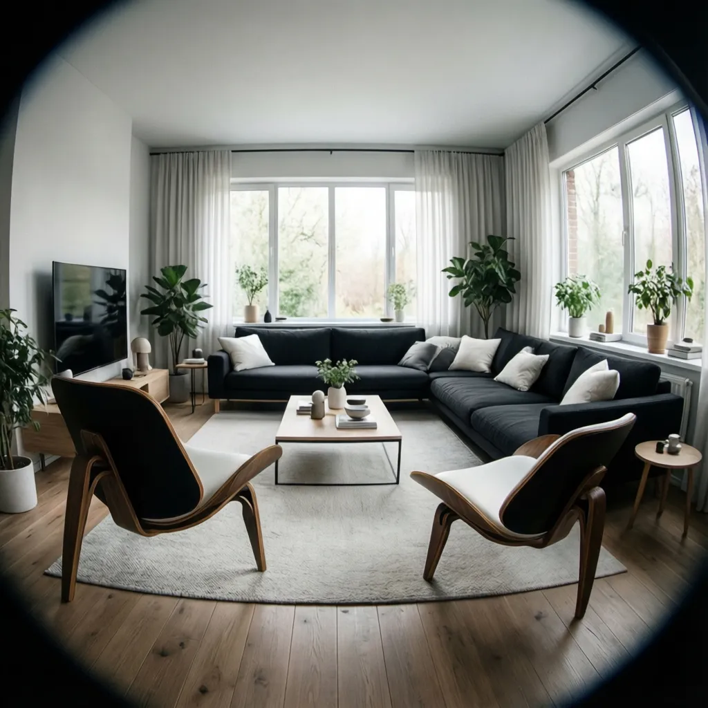Small living room with slim open leg chairs making the space feel larger