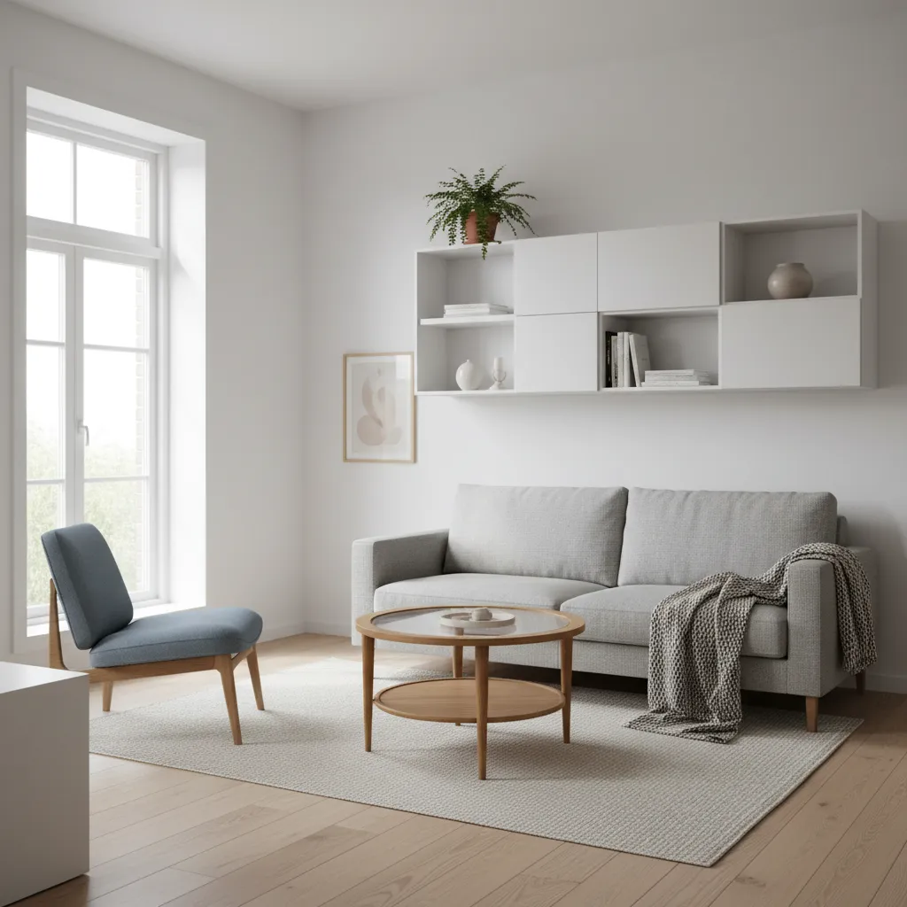 Optimized small living room layout with compact furniture and clear walking paths