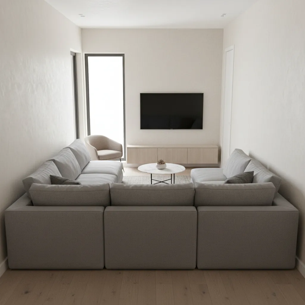 small living room with oversized sofa crowding the space