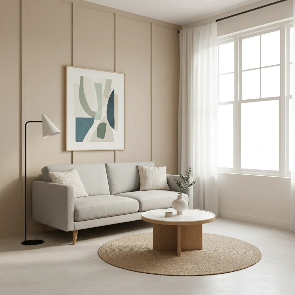Small living room with strategic paint design to create spacious feel