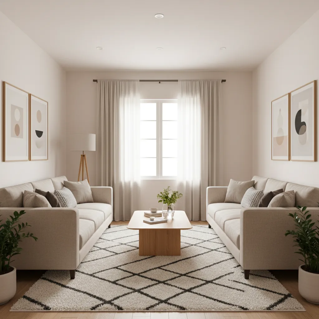 Small living room with two sofas facing each other across a coffee table