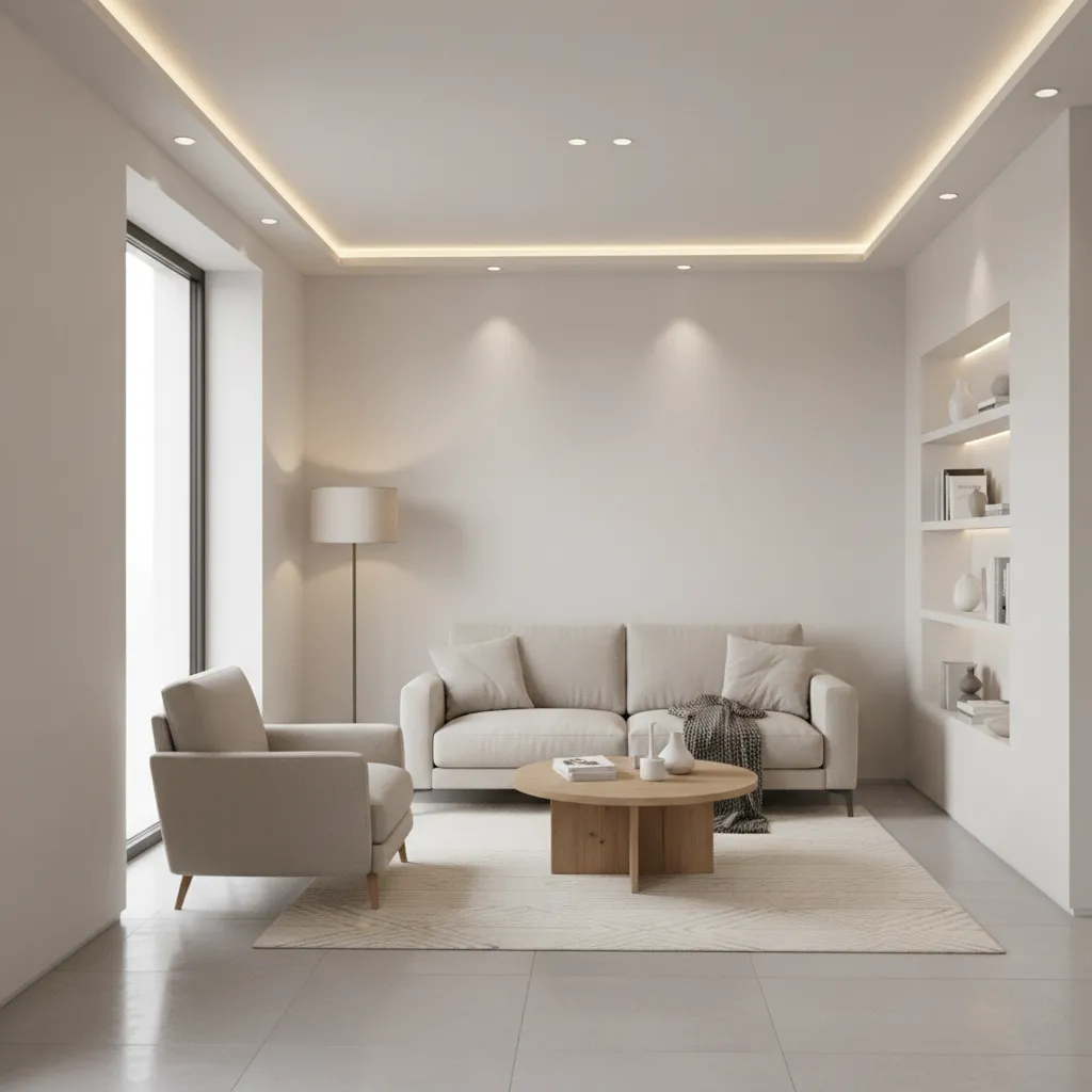 small living room with simple perimeter pop ceiling design