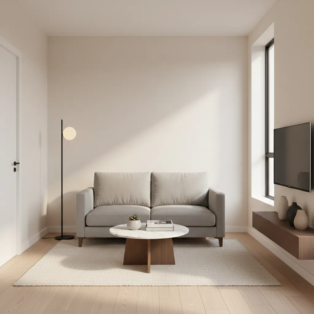 example layout showing balanced furniture proportions in a small living room