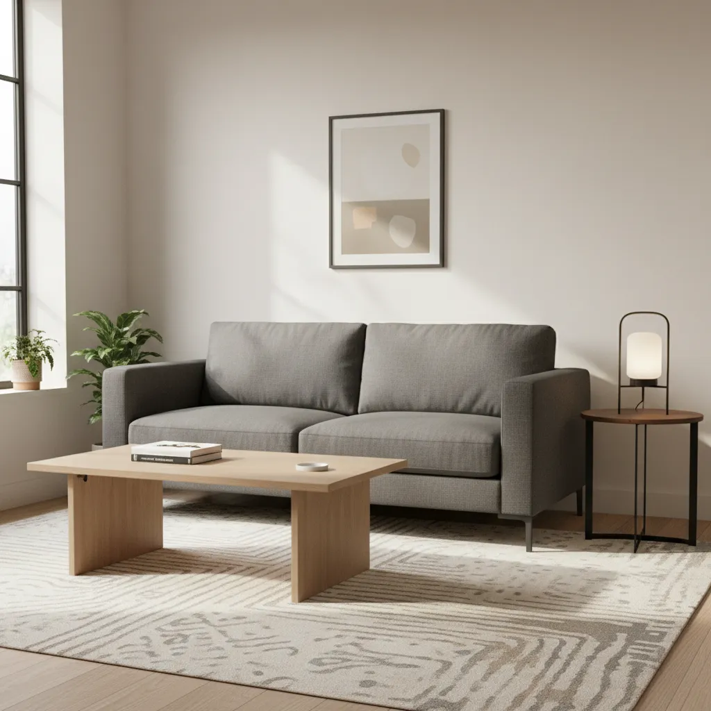 small living room showing correct sofa depth and coffee table proportion